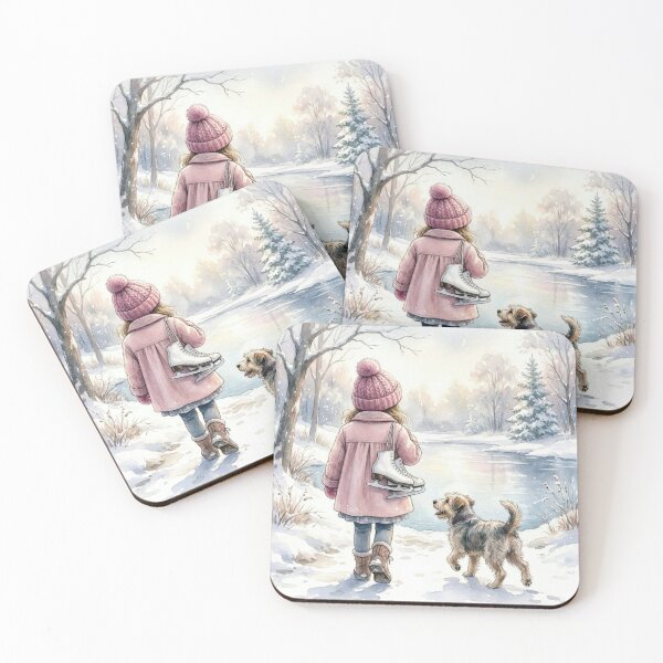 Item preview, Little Girl With Dog and Ice Skates in Watercolor designed and sold by Maria Dryfhout.