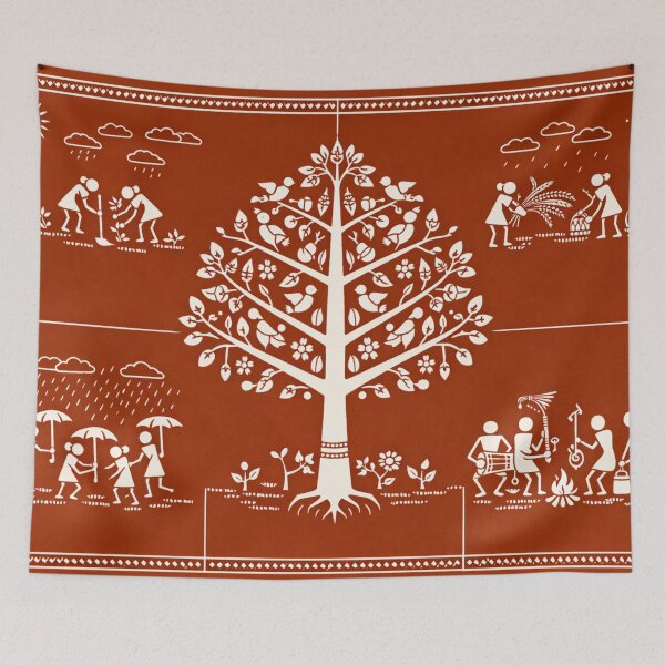 Item preview, Warli Tree of Life Print – Four Seasons Folk Scene designed and sold by Planthem.