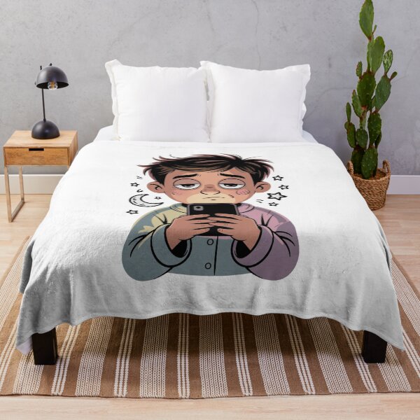 Item preview, Late Night Overthinking – Tired Cartoon Character on Phone designed and sold by Dospart.