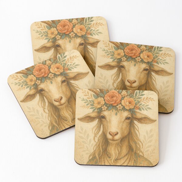 Item preview, Capricorn Goat Floral Wreath Vintage Bohemian Astrology Art designed and sold by Lyvion design.