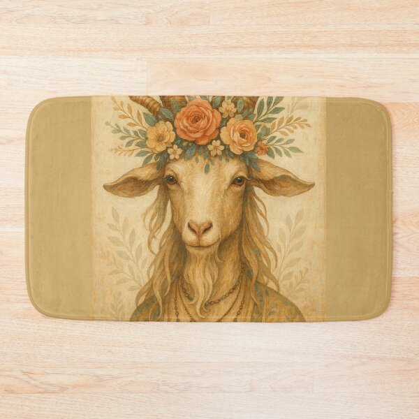 Item preview, Capricorn Goat Floral Wreath Vintage Bohemian Astrology Art designed and sold by Lyvion design.