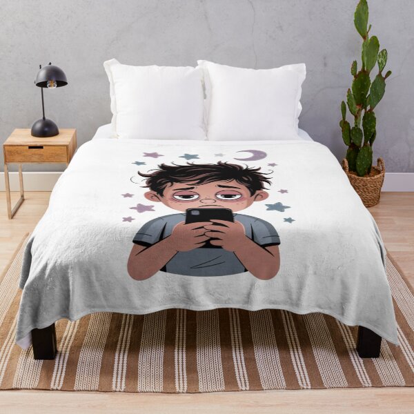Item preview, Late Night Overthinking – Tired Cartoon Character on Phone designed and sold by Dospart.