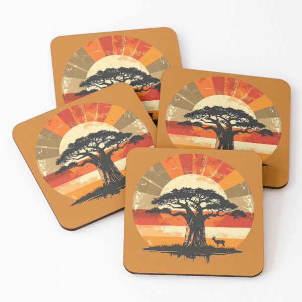 Item preview, Baobab Tree Silhouette with Antelope – African Sunset Art designed and sold by JonelCrafts.