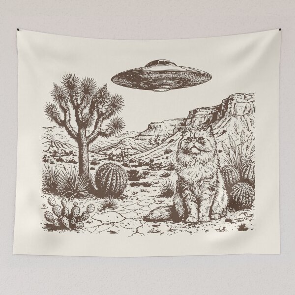 Item preview, Persian Cat UFO Retro Desert Western Cowboy  designed and sold by Y-Vibes.