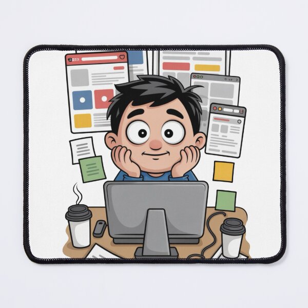 Item preview, Productive Overthinking – Cute Cartoon Character at Work Desk designed and sold by Dospart.