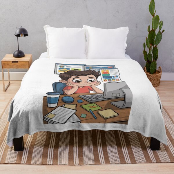 Item preview, Productive Overthinking – Cute Cartoon Character at Work Desk designed and sold by Dospart.