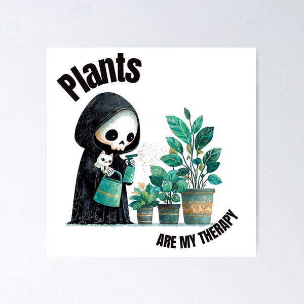 Item preview, Plants Are My Therapy Cute Skeleton Cat Plant Mom Art designed and sold by Anastasiia Yurevych.