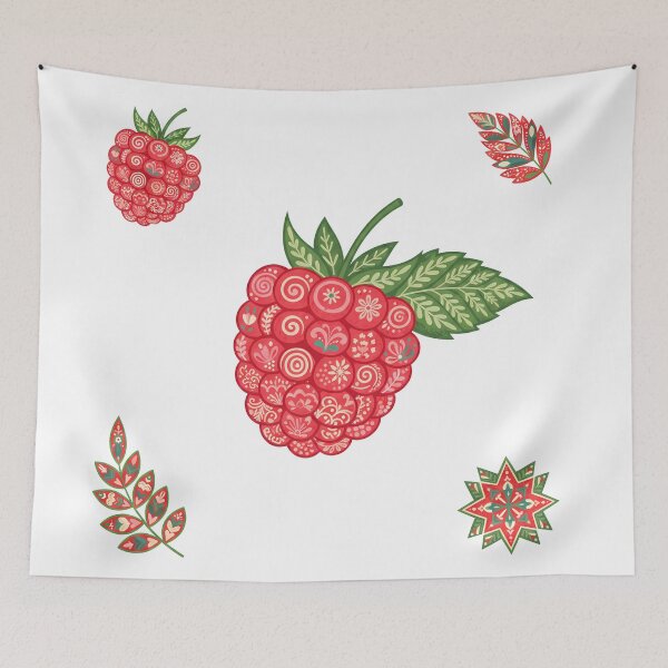 Item preview, Stylised Raspberry with Folk Motifs – Scandinavian Folk Art by heidiannemorris © designed and sold by FOLK ART FUSION by heidiannemorris.