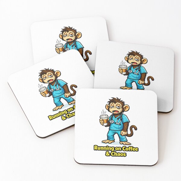 Item preview, Funny Nurse Monkey Illustration – Coffee and Chaos Quote designed and sold by anamul43.
