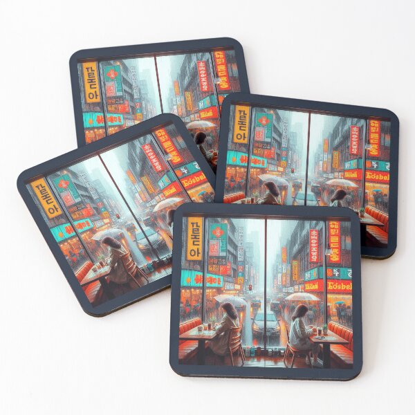 Item preview, Neon Reflections: Rainy Night in the City Cafe designed and sold by daweave77.