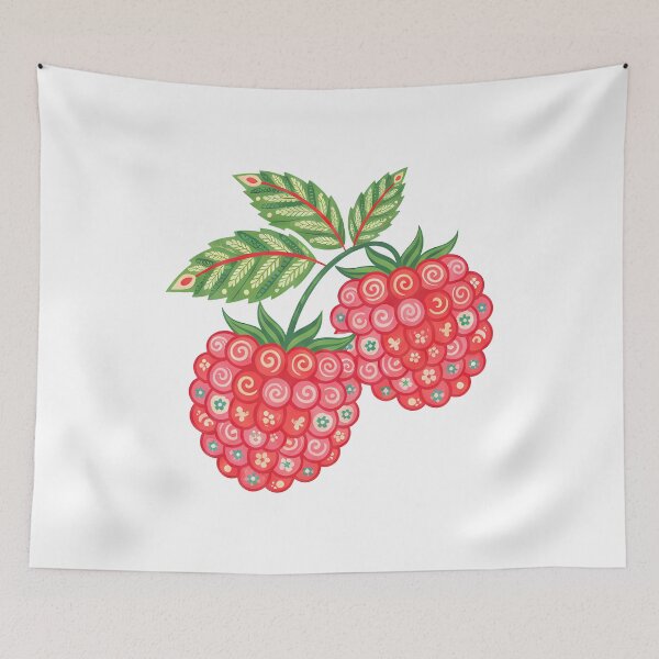 Item preview, Raspberry Cluster with Folk Motifs – Scandinavian Folk Art by heidiannemorris © designed and sold by FOLK ART FUSION by heidiannemorris.