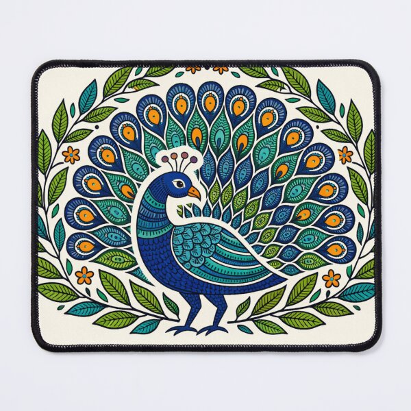 Item preview, Gond Peacock Print – Mango Leaves Folk Botanical designed and sold by Planthem.