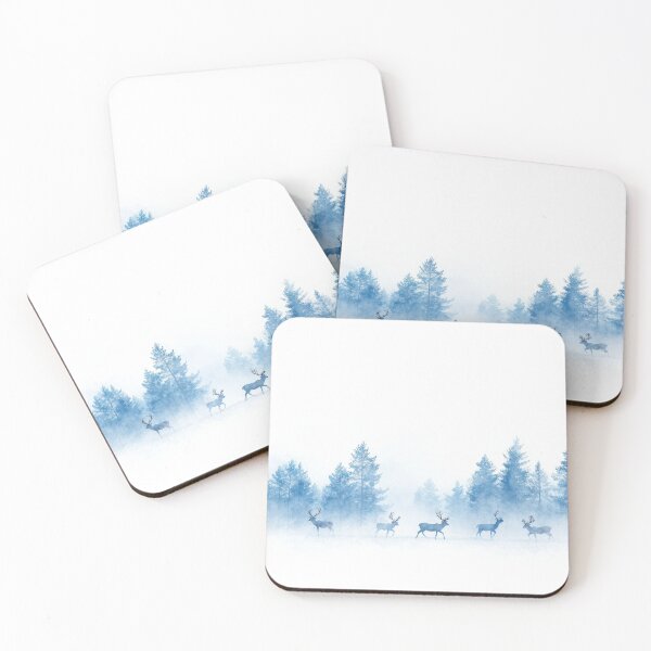 Item preview, Winter deers in blue forest designed and sold by FatBirdie.