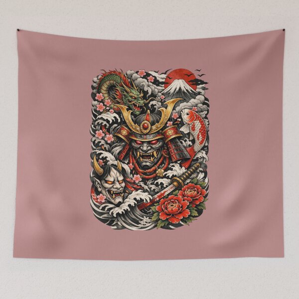 Item preview, Samurai Oni Mask – Traditional Japanese Irezumi Tattoo Design designed and sold by ValeriValera.