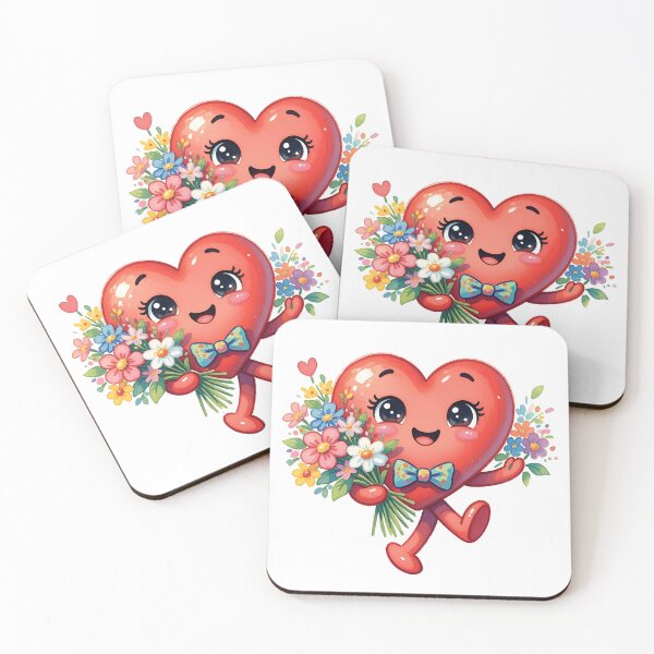 Item preview, Cute heart character holding flower bouquet for valentine's day designed and sold by Alexzel.