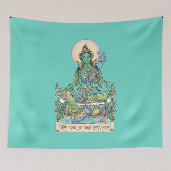 Item preview, Green Tara – The Great Liberator | Solarfem Punk Watercolor Art designed and sold by DianaAlunaImage.