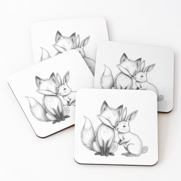 Item preview, Whimsical Fox and Rabbit Charcoal Sketch designed and sold by sharon1210.