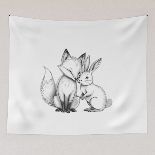 Item preview, Whimsical Fox and Rabbit Charcoal Sketch designed and sold by sharon1210.