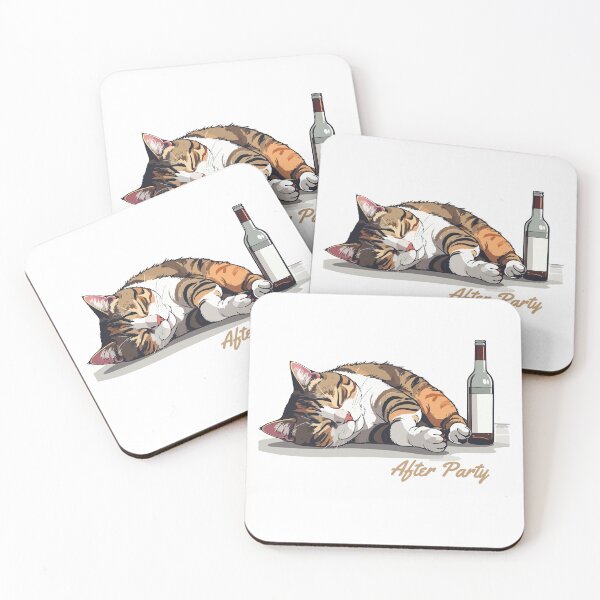 Item preview, Drunk Cat After Party - Exhausted Kitty Illustration designed and sold by MarWachaN.