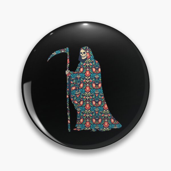 Item preview, Grim Reaper with Floral Folk Robe – Scandinavian Folk Art by heidiannemorris © designed and sold by FOLK ART FUSION by heidiannemorris.