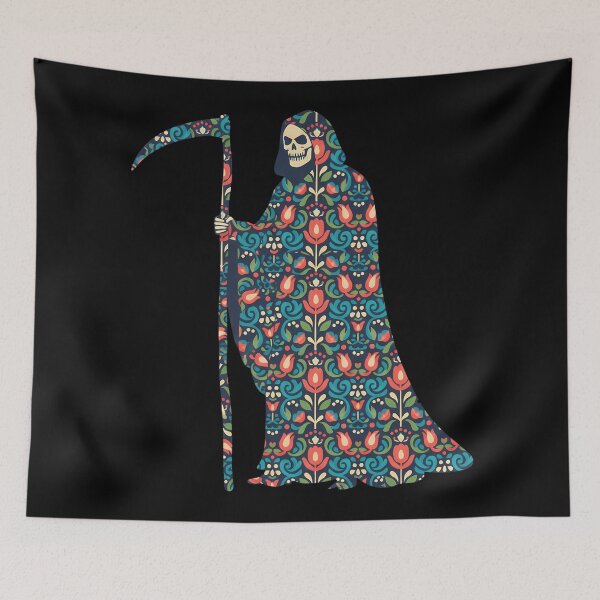 Item preview, Grim Reaper with Floral Folk Robe – Scandinavian Folk Art by heidiannemorris © designed and sold by FOLK ART FUSION by heidiannemorris.