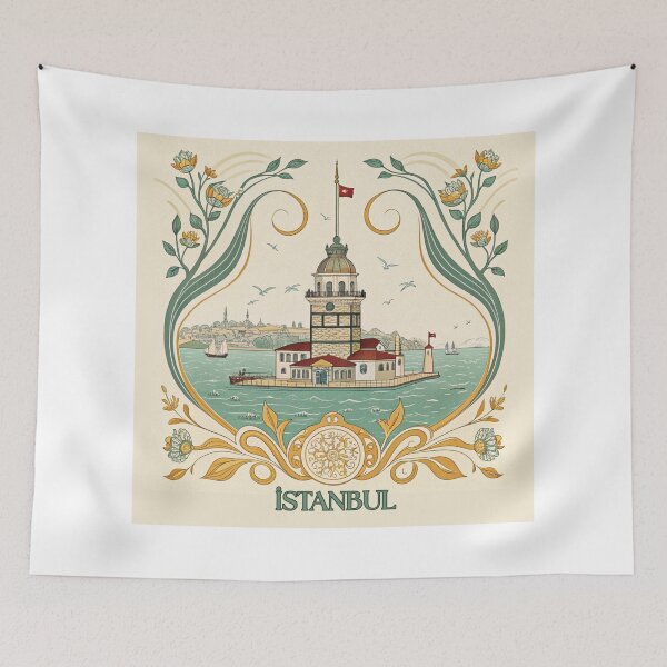 Item preview, Maiden's Tower Istanbul Art Nouveau Illustration - Vintage Turkish Landmark designed and sold by asliberry.