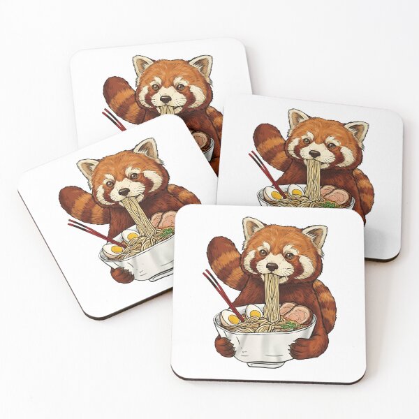 Item preview, Kawaii Red Panda Slurping Japanese Ramen Noodle Art designed and sold by Taha Art Designs.
