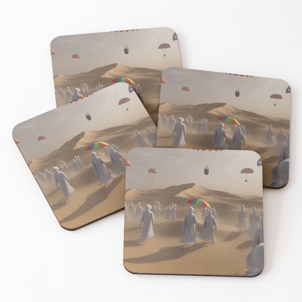Item preview, Surreal Desert Pilgrimage – Rainbow Umbrellas and Floating Parachutes Dreamscape  designed and sold by MFMart.