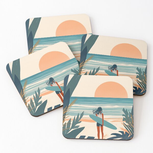 Item preview, Sunset Surfer Girl – Minimal Coastal Beach designed and sold by PandaKunst.