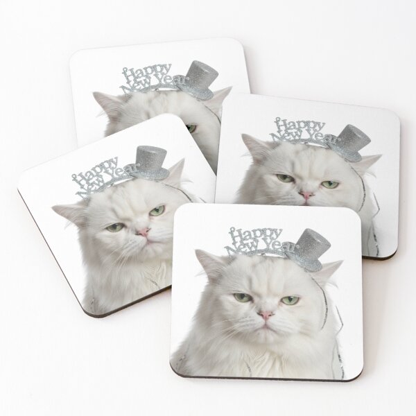 Item preview, Grumpy White Cat Happy New Year | Funny Sarcastic Pet Art designed and sold by Rosuma Designs.