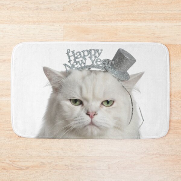 Item preview, Grumpy White Cat Happy New Year | Funny Sarcastic Pet Art designed and sold by Rosuma Designs.