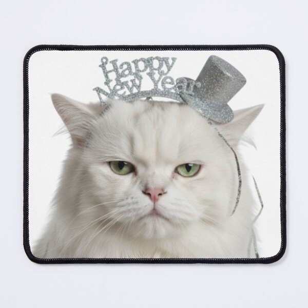 Item preview, Grumpy White Cat Happy New Year | Funny Sarcastic Pet Art designed and sold by Rosuma Designs.