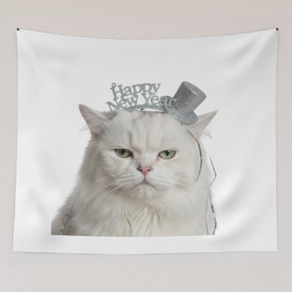 Item preview, Grumpy White Cat Happy New Year | Funny Sarcastic Pet Art designed and sold by Rosuma Designs.