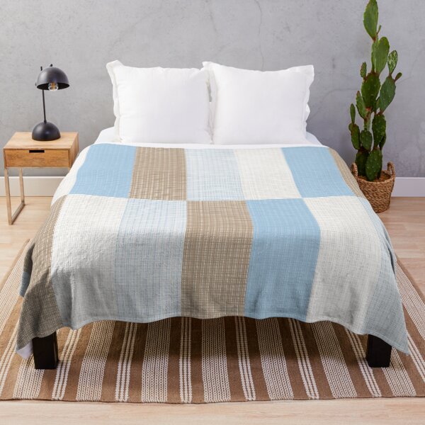 Item preview, Minimalist Geometric Woven Long Check Pattern in Ice Blue and Light Brown Tones designed and sold by kierkegaard.