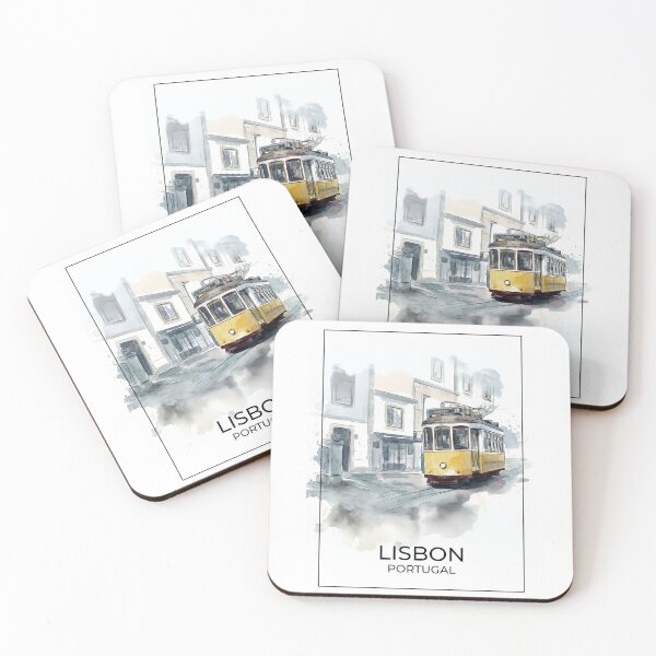 Item preview, Lisbon Tram – Classic City Life in Watercolor Style with name and inner frame designed and sold by clausbjoern.