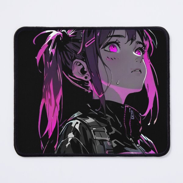 Item preview, NEON: Monochrome Magenta Rain Portrait | Cute Cyberpunk Anime Girl designed and sold by Sytrics.