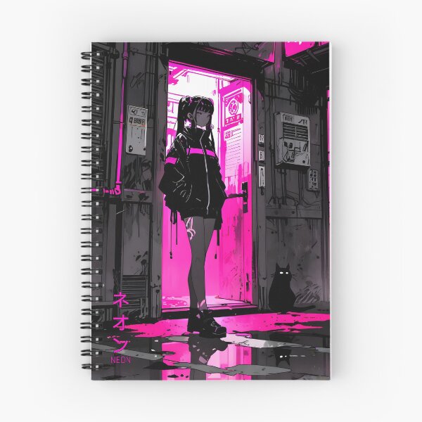 Item preview, NEON: Monochrome Magenta Doorway Cat | Cute Cyberpunk Anime Girl designed and sold by Sytrics.