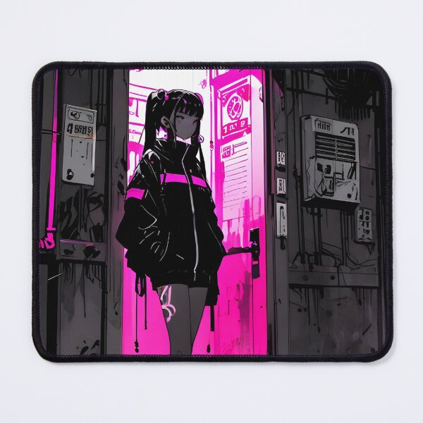 Item preview, NEON: Monochrome Magenta Doorway Cat | Cute Cyberpunk Anime Girl designed and sold by Sytrics.