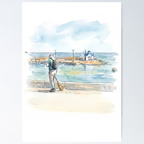 Item preview, Crete Greece - A Moment by the Sea – Watercolor Illustration designed and sold by clausbjoern.