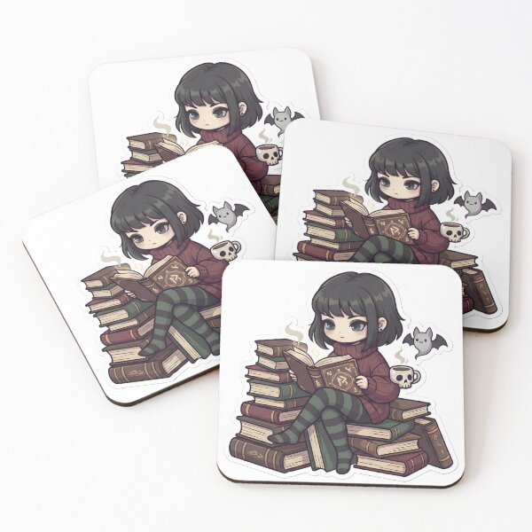 Item preview, Cute Goth Girl Reading Spooky Books Dark Academia Coffee Lover Aesthetic designed and sold by StickyGuys.