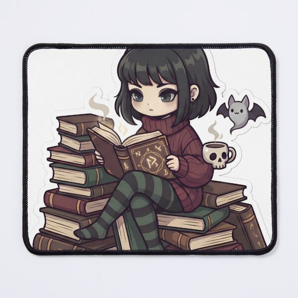Item preview, Cute Goth Girl Reading Spooky Books Dark Academia Coffee Lover Aesthetic designed and sold by StickyGuys.