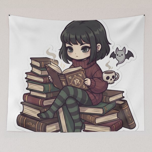 Item preview, Cute Goth Girl Reading Spooky Books Dark Academia Coffee Lover Aesthetic designed and sold by StickyGuys.