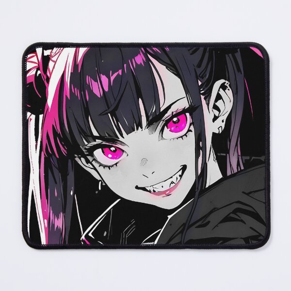 Item preview, NEON: Monochrome Sharp Grin Magenta Eyes | Cute Cyberpunk Anime Girl designed and sold by Sytrics.