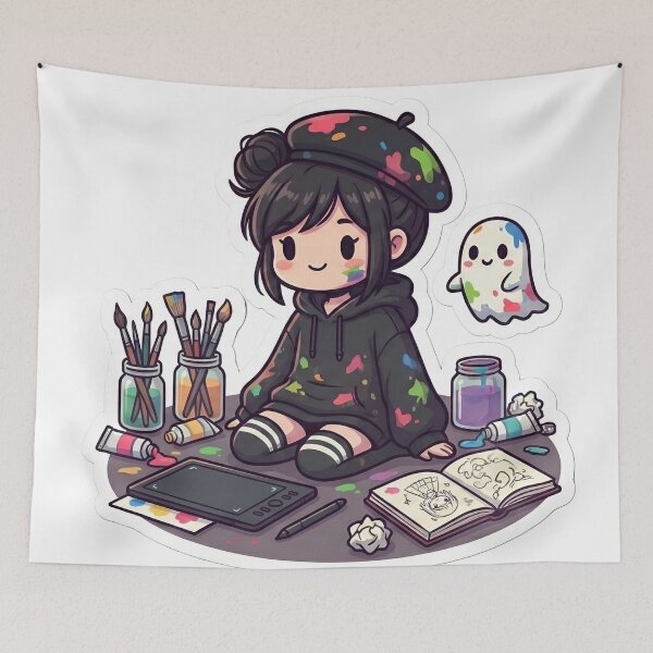 Item preview, Cute Goth Artist Girl Messy Paint Creative Chaos Aesthetic designed and sold by StickyGuys.