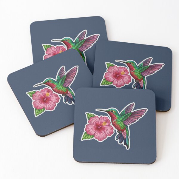 Item preview, Embroidered Style Hummingbird & Hibiscus - Faux Patch Nature Art designed and sold by MarCinu Art.
