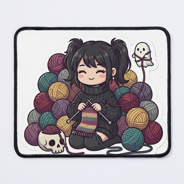 Item preview, Cute Goth Knitter Girl Yarn Hoarder Cozy Crochet Fiber Arts Aesthetic designed and sold by StickyGuys.