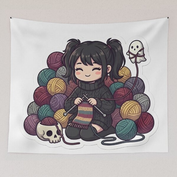 Item preview, Cute Goth Knitter Girl Yarn Hoarder Cozy Crochet Fiber Arts Aesthetic designed and sold by StickyGuys.