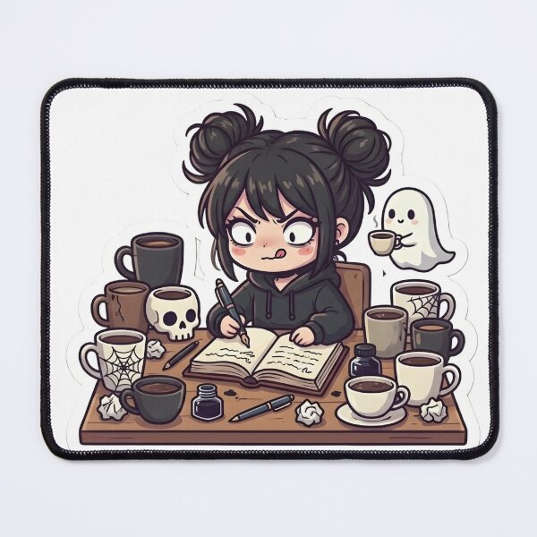 Item preview, Cute Goth Girl Caffeine Addict Writing Journal Cozy Dark Aesthetic designed and sold by StickyGuys.