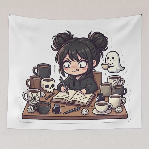 Item preview, Cute Goth Girl Caffeine Addict Writing Journal Cozy Dark Aesthetic designed and sold by StickyGuys.