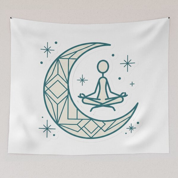 Item preview, Neo Deco Celestial Stickman Meditating Zen Goth Aesthetic Teal designed and sold by StickyGuys.